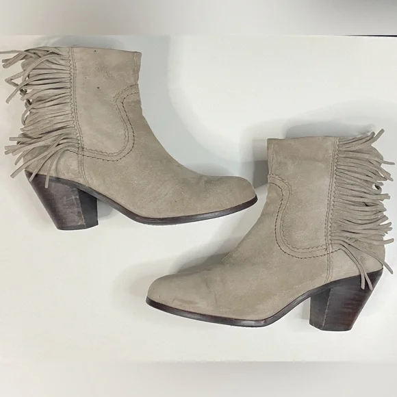 Women's Sam Edelman Suede Louie Ankle Boot with Fringe in Gray Side Zip Size 8.5 - Picture 6 of 6